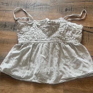 American Eagle Outfitters Striped Smocked Spaghetti Strap Tank - White & Gray